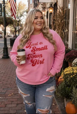 Just A Small Town Girl Hot Pink Graphic Sweatshirt thumbnail 1