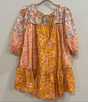 American Eagle Orange Floral Babydoll Mini Dress Sz XS Cottagecore Beach Light thumbnail 5