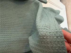 Ekouaer Waffle Knit Lounge Set Long Sleeve Top Shorts Sage Green Large thumbnail 4