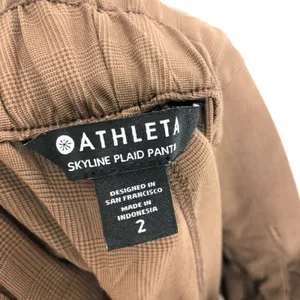 Athleta Skyline Plaid Pants Size 2 Brown Paperbag Tie Casual Lightweight thumbnail 6