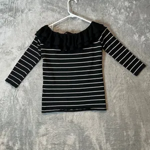 Ralph Lauren Striped Off the‎ Shoulder Ruffle Silk Blend Blouse Size Small thumbnail 6