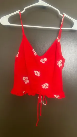LA Hearts Red Floral Tie-Front Cami Crop Top thumbnail 1