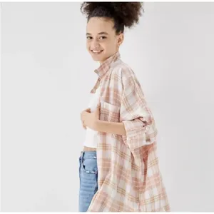American Eagle Sz L Shirt Oversized Linen Plaid Button Up Boho Relaxed Fit Top thumbnail 2