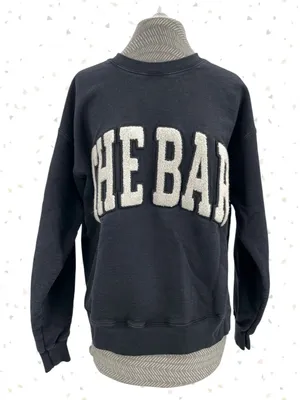 The Bar Arlo Crewneck Pullover Sweatshirt Black White Terry Letters Size M thumbnail 2