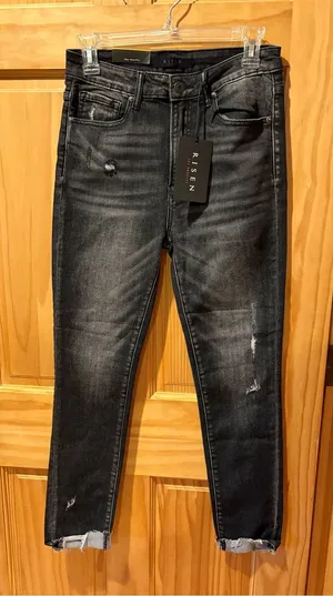 Risen women’s The Hazen Distressed Skinny Jeans size 27/5 black/grey NWT thumbnail 1