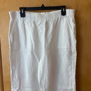 Chico's Linen Wide Leg Pants Women 0.5 White Elastic Waist Pockets Casual thumbnail 3