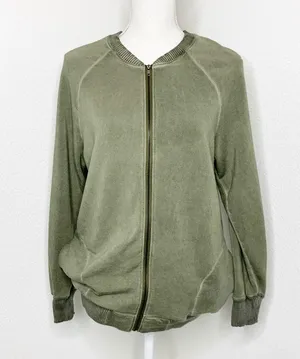 H by Bordeaux Soft Lightweight Bomber Jacket Zip Up Olive Green Size L thumbnail 3