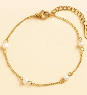 NIB Waterproof Gold Pearl Station Bracelet thumbnail 1