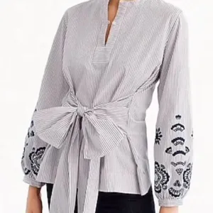 J.Crew striped embroidered tie front blouse size M thumbnail 13