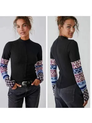 Free People We The Free Gorgeous Cuff Thermal Top Black thumbnail 2