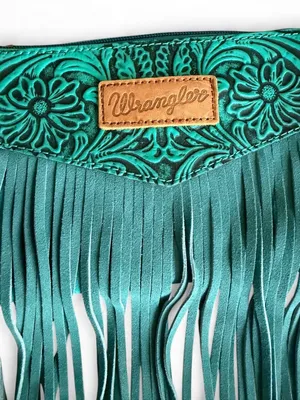 NWT Wrangler Turquoise Tooled Fringe Crossbody Bag thumbnail 3