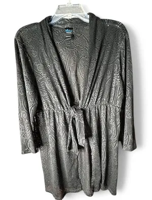 Catalina Cover Up Swimwear Black Eyelet long Sleeve Tie Front Lace Trim.Size XL thumbnail 1