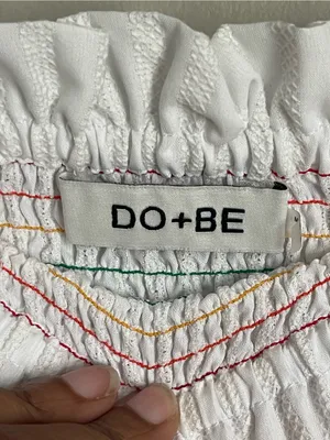 DO+BE White Smocked Mini Skirt with Multicolor Stripe Detail Sz S thumbnail 5