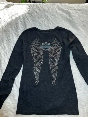 Harley Davidson Long Sleeve Bedazzled T-shirt in Black thumbnail 3