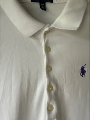 Ralph Lauren White Polo Shirt Dress with Navy Logo - Size Large thumbnail 8