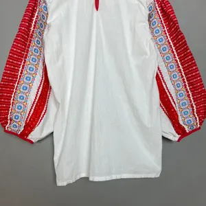Folk Peasant‎ Blouse Top Women White Red Embroidered Balloon Sleeve European thumbnail 6