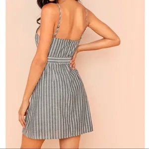 ✨ Button Detail Self Belted Overlap Striped Dress✨ Gray Size L thumbnail 3
