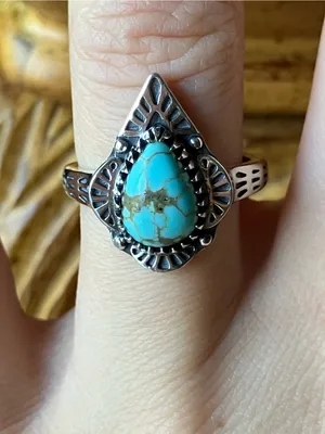 Natural Blue Moon Turquoise Sterling Silver Ring Size 7 thumbnail 1