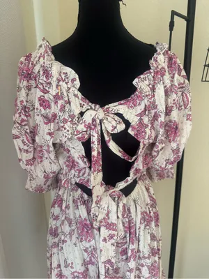 MISA Los Angeles Floral Tie Back Mini Dress Puff Sleeve A-Line Medium Made USA thumbnail 7
