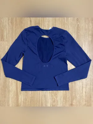 PINK Victoria's Secret Deep Blue Long Sleeve Top with an opening at the back thumbnail 2
