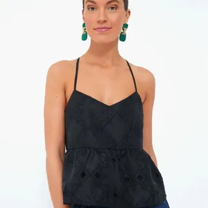 Tuckernuck Black Embroidered Eyelet Peplum Cami Racerback Tank Top XL Women thumbnail 3