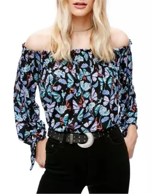 We the Free People Lexington Off Shoulder Stretchy Knit Floral Top Small‎ thumbnail 1