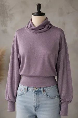 Free People Metallic Glam Turtleneck Top Lavender Haze S thumbnail 1