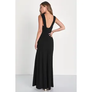 NWT Lulus Daring Elegance Black Sleeveless Mermaid Maxi Dress Holiday Sz XS FLOW thumbnail 3