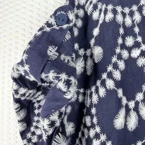 Fig + Flower Navy Blue White Embroidered Button Front Blouse Short Sleeve Medium thumbnail 4