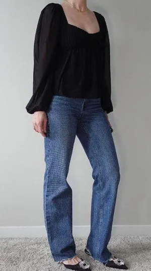 Abercrombie Long Sleeve Black Ruched Sweetheart Puff Sleeve Top Size S thumbnail 2
