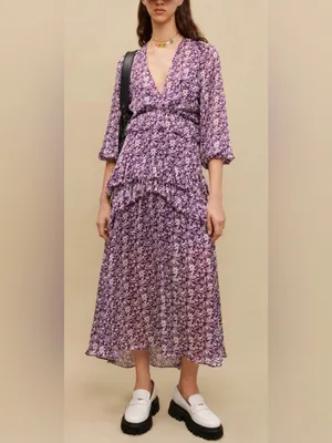 Maje Ronirique Maxi Dress Women's Purple midi‎ dress unicorn floral XL thumbnail 2
