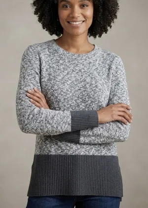 LL Bean Marled Gray Crew Neck Linen Blend Ragg Pullover‎ Tunic Sweater LARGE thumbnail 1