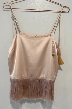 BAILEY 44 Sleeveless Camisole top Fringe satin silky L thumbnail 1