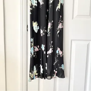Evan Picone Black Floral 90s V Neck Flutter Sleeve Midi Sun Dress 10P Lined thumbnail 9