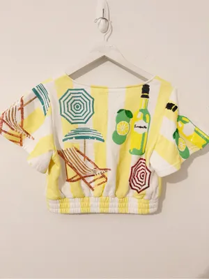 Queen of Sparkles Yellow Stripe Embellished Crop Top Size Small S * thumbnail 6