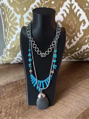 Silver Tone Faux Turquoise And Faux Charcoal Stone Necklaces, 3 thumbnail 2