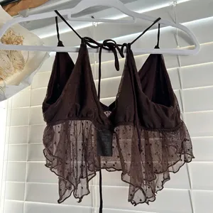 Urban Outfitters Brown Sheer Mesh Ruffle babydoll Top Y2K Fairy Grunge medium thumbnail 3