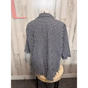 Denim & Co Navy Blue Gingham Plaid Button Up Blouse Womens Plus Size 1X Ruffle H thumbnail 3