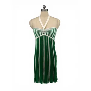 New! Amanda Uprichard Dianella Halter Mini Dress Green‎ White Stripe Sz Small thumbnail 4