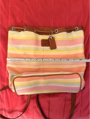Vintage Coach Hamptons Watercolor Stripe Drawstring Backpack 2009 thumbnail 6