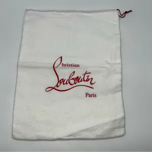 Christian Louboutin White Cotton Satin Lined Drawstring Dust Bags w/Red Logo thumbnail 3