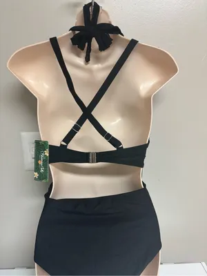 Blooming Jelly Sheer Plunge Black Halter Two Piece Swimsuit thumbnail 3