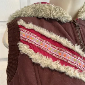 Free People Nordic‎ Southwest Boho Brown Puffer Vest Hooded Embroidered Womens M thumbnail 5