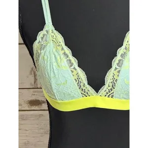 PINK Victoria's Secret mint green/neon yellow lace triangle bralette Size Medium thumbnail 2