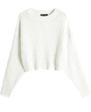 Women’s Cream Chunky Knit Sweater Size Small Short Cozy Ribbed Pullover thumbnail 1