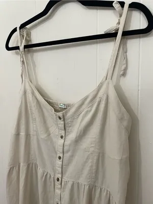 Aerie Linen Blend Tie Strap Dress Size XL Cream Babydoll Boho Beach Coastal thumbnail 6