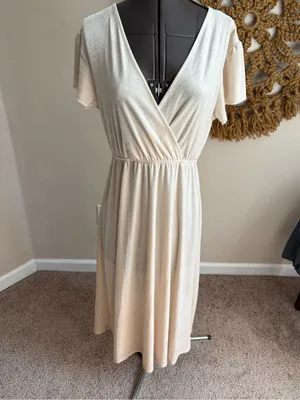 NWT Piper & Scoot Champagne Midi Dress Elastic Waist Soft velvety material thumbnail 1