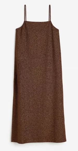 HM Womens Bronze‎ Metallic Jersey Slip Dress Square Neck Midi Brown Size M NWOT thumbnail 1