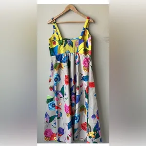Tuckernuck Vivid Jardin Dominique Dress S Multi Yellow Floral Midi NWT thumbnail 4