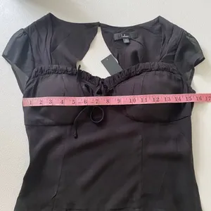 NWT Lulus Black Tie Front Blouse Size S Sheer Sleeve Romantic Top thumbnail 6